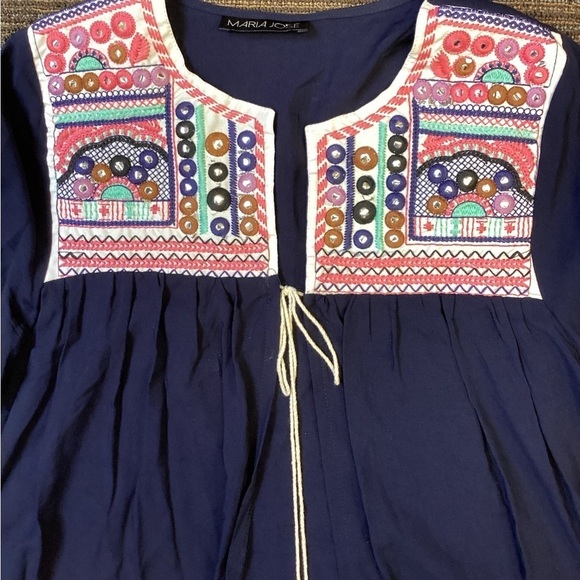 Maria Jose Peasant Top Blouse Shirt Boho Open Front Embroidered tasseled, sz M - Picture 3 of 6